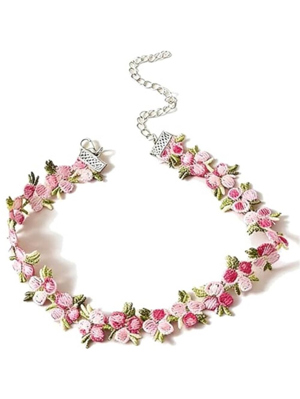 Boho Flower Lace Choker Necklace, Handmade Pink Rose Daisy Violet Floral